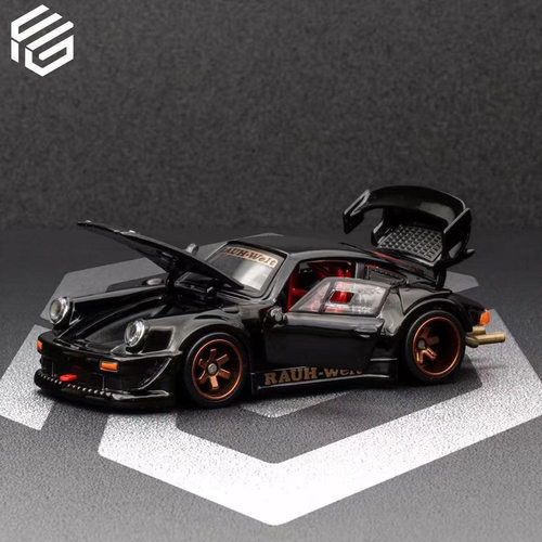 FG 1:64 保时捷930 RWB 宽体改装 黑色 全开合金车模型收藏