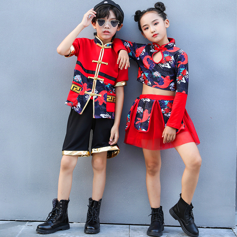 新年儿童演出服中国风爵士舞嘻哈