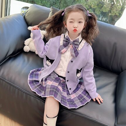 库洛米衣服女童春秋季2025新款儿童女孩洋气秋装jk学院风套装裙子