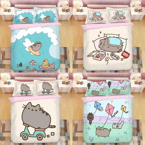 来图定制Pusheen cat胖吉猫床单被套可爱网红床品学生宿舍三件套