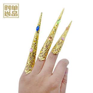 包邮甄嬛传护甲加厚古装宫廷清宫头饰千手观音假长指甲套新娘戒指