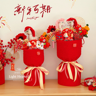 国风马年吉祥物生肖本命年生日毛绒玩偶花束公司新年会礼品花摆设