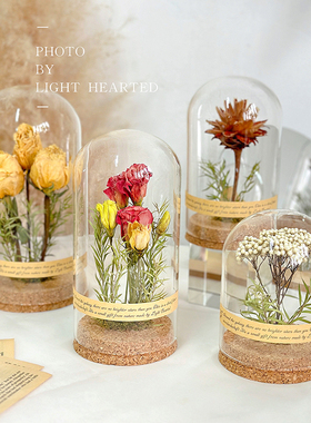 永生花干花玫瑰植物标本玻璃罩微景观摆件闺蜜女生日情人节日礼物