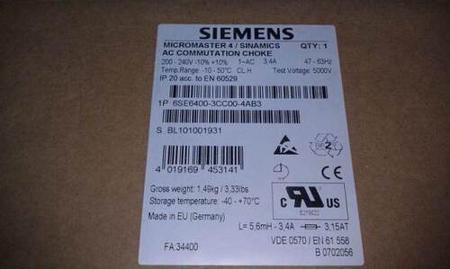 西门子6SE64003CC004AB3电抗器