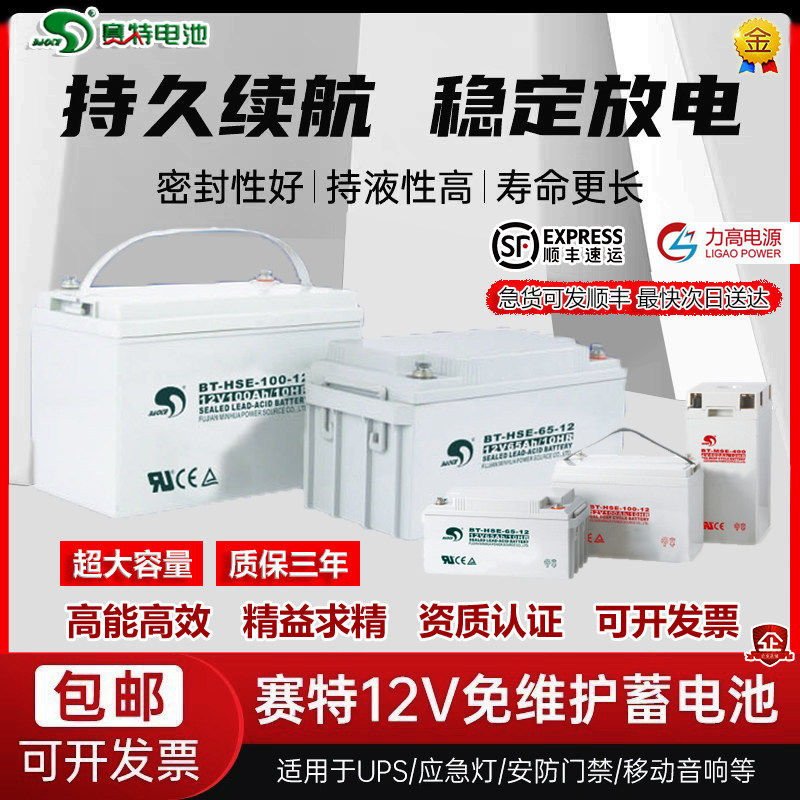 赛特蓄电池BT-12M7.0AT/12V7AH监控UPS应急65AH24AH38AH100AH电瓶