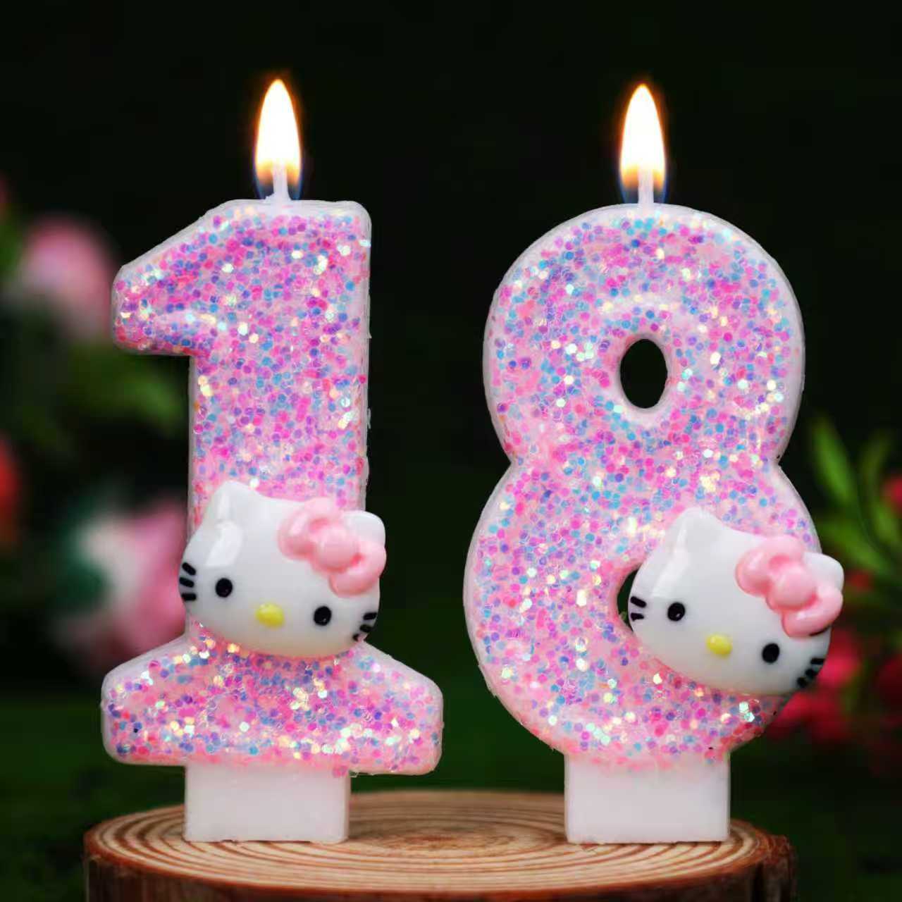 哈喽KTT粉色闪钻数字蜡烛生日蛋糕装饰可爱卡通儿童周岁生日礼物