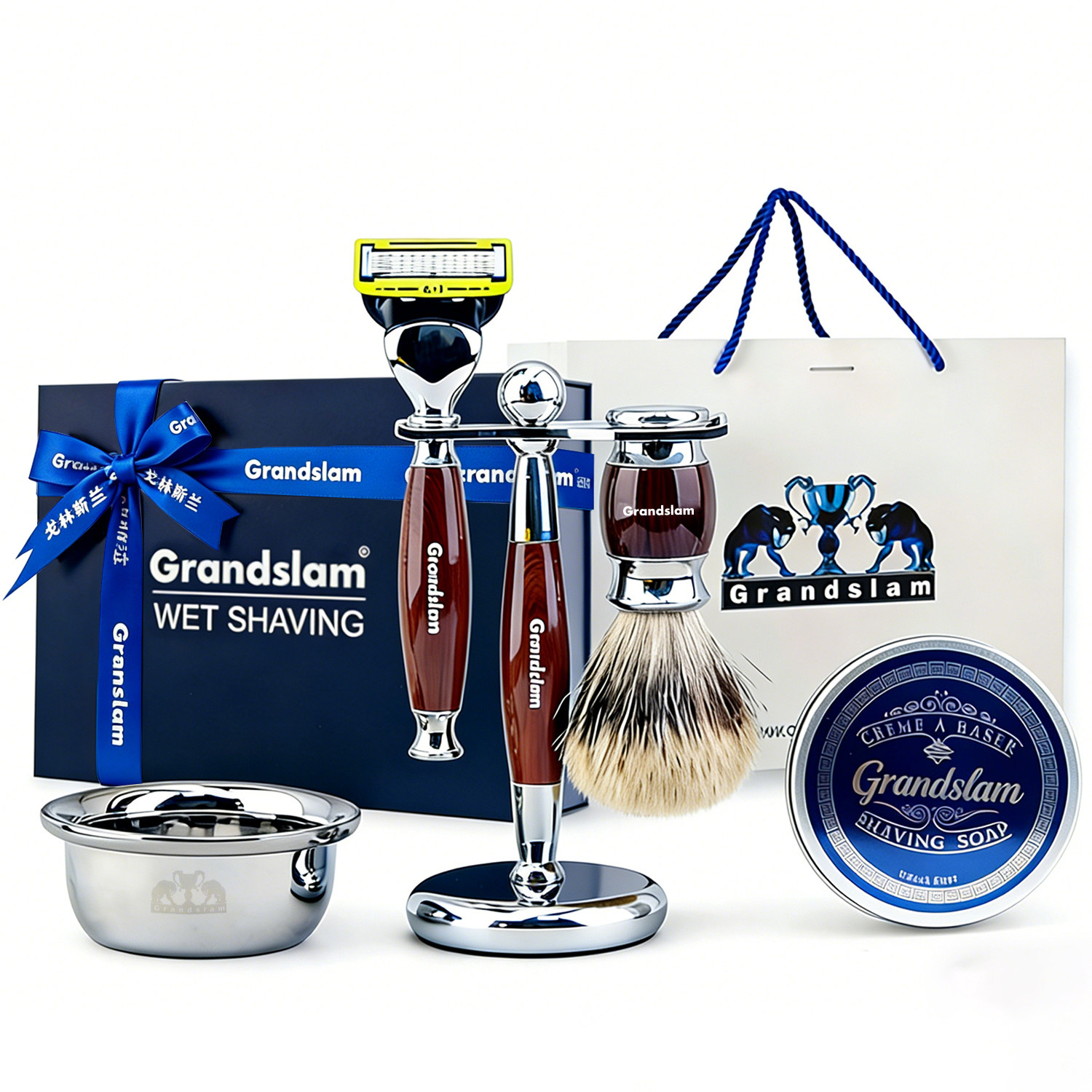 Grandslam手动剃须刀老式刮胡刀5层刀片生日礼物男友高级套装礼盒