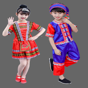儿童纳西族演出服装男女童少数民族表演服德昂族服饰六一阿昌族服