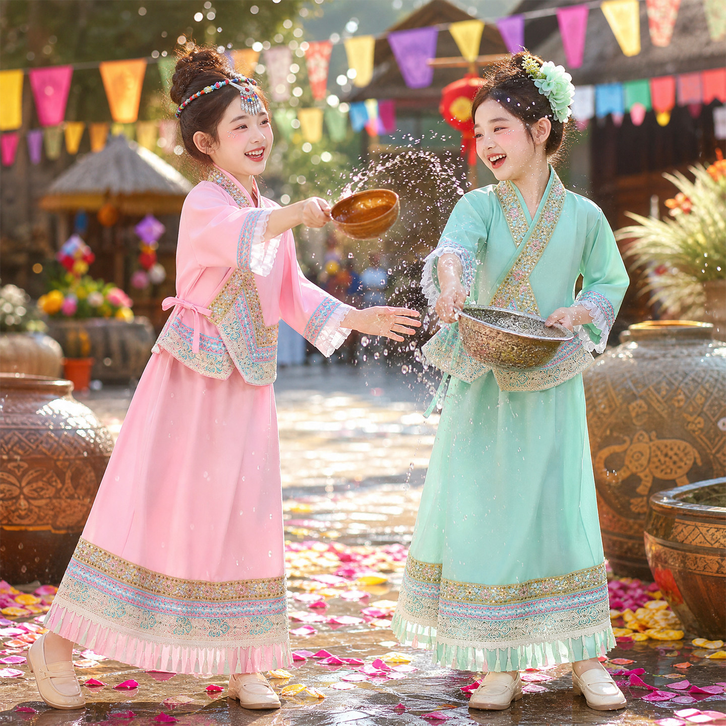 中秋傣族女童服装儿童云南西双百纳泼水节表演小女孩泰国风演出服