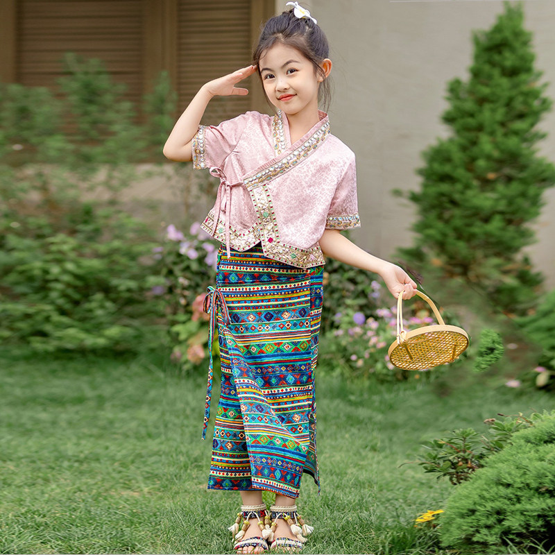 儿童傣族舞蹈演出服女童舞蹈套装