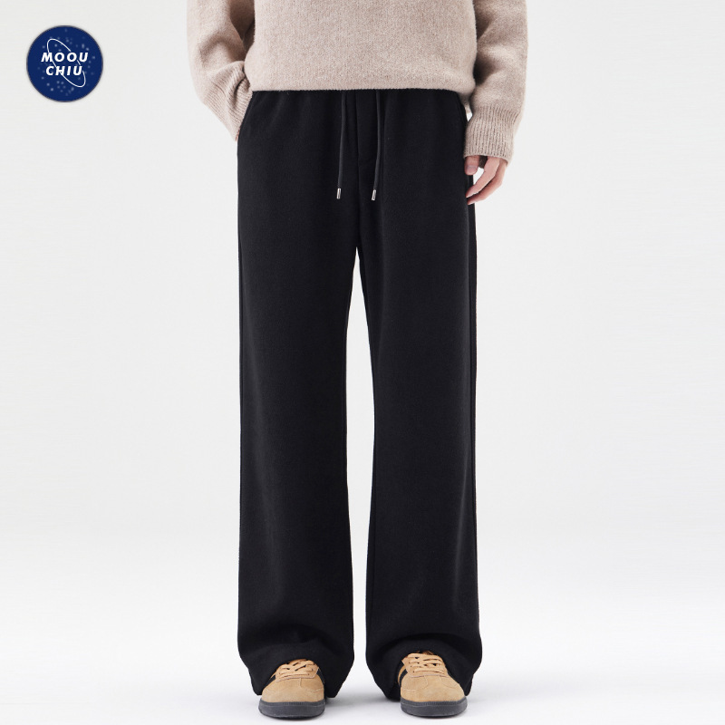 沐丘男装∣秋冬新款保暖加厚保暖仿羊绒休闲裤男士宽松直筒阔腿裤