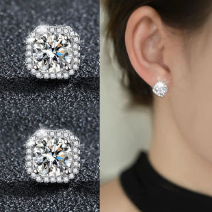 闪钻锆石大牌耳环方糖爆闪2025新款 耳饰气质高级感轻奢耳夹无耳洞