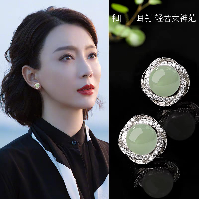 和田玉耳夹无耳洞高级感原石无洞耳钉夹女2025新款爆款珍珠耳饰