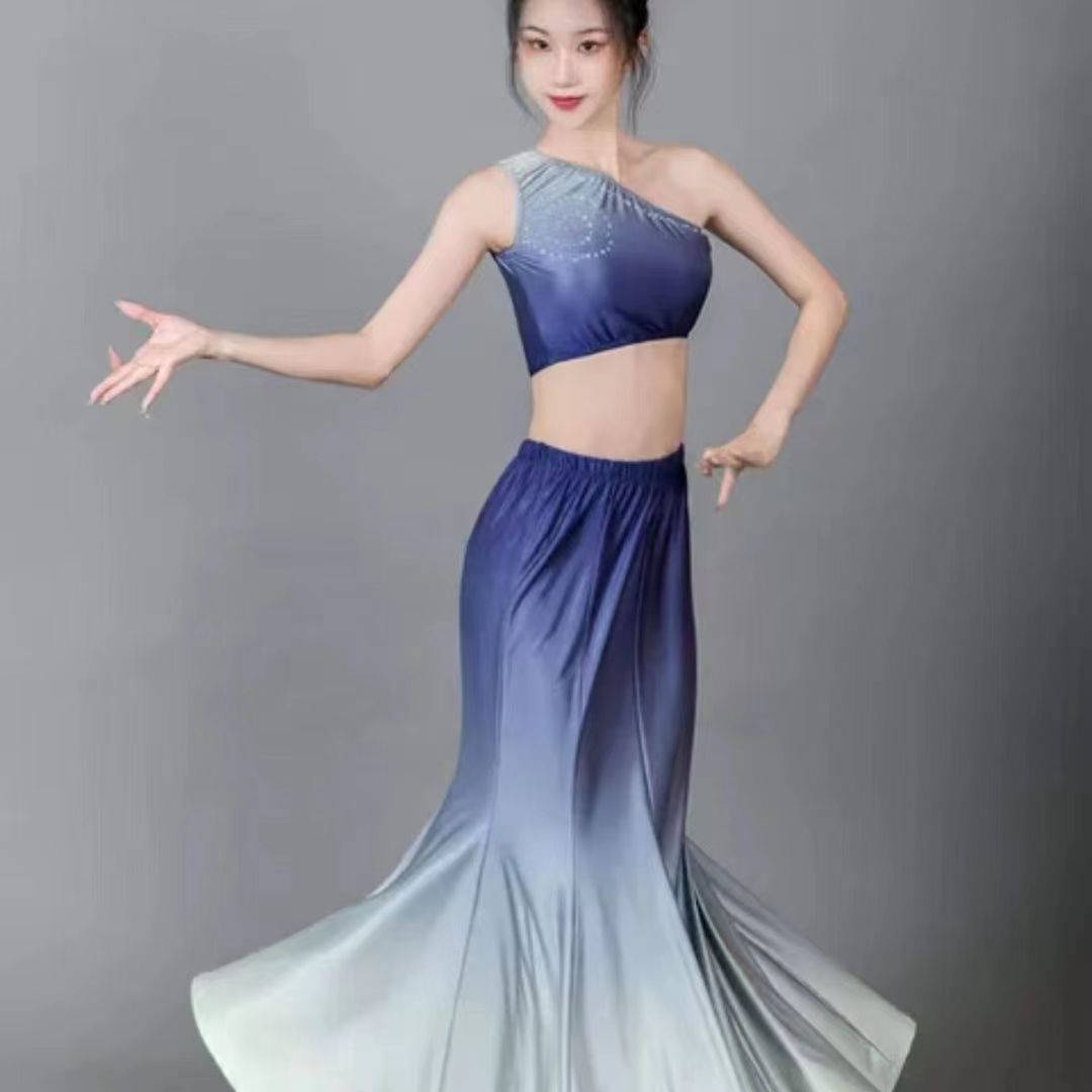 新款傣族舞蹈服装练功裙孔雀舞表演服半身鱼尾裙艺考服民族演出服