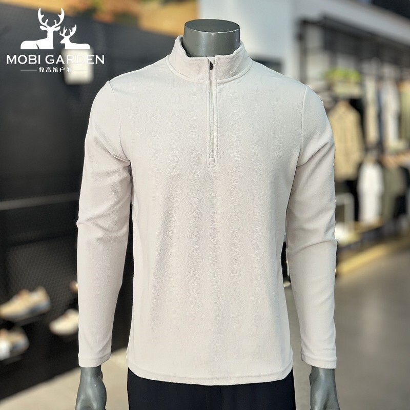 牧高笛抓绒衣男秋冬户外摇粒绒立领拉链半开襟套头薄款保暖打底衫