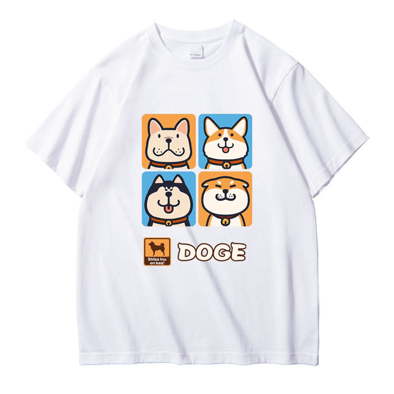 柴犬拼图动漫T恤卡通可爱情侣纯棉上衣宽松舒适学生夏定制高颜值