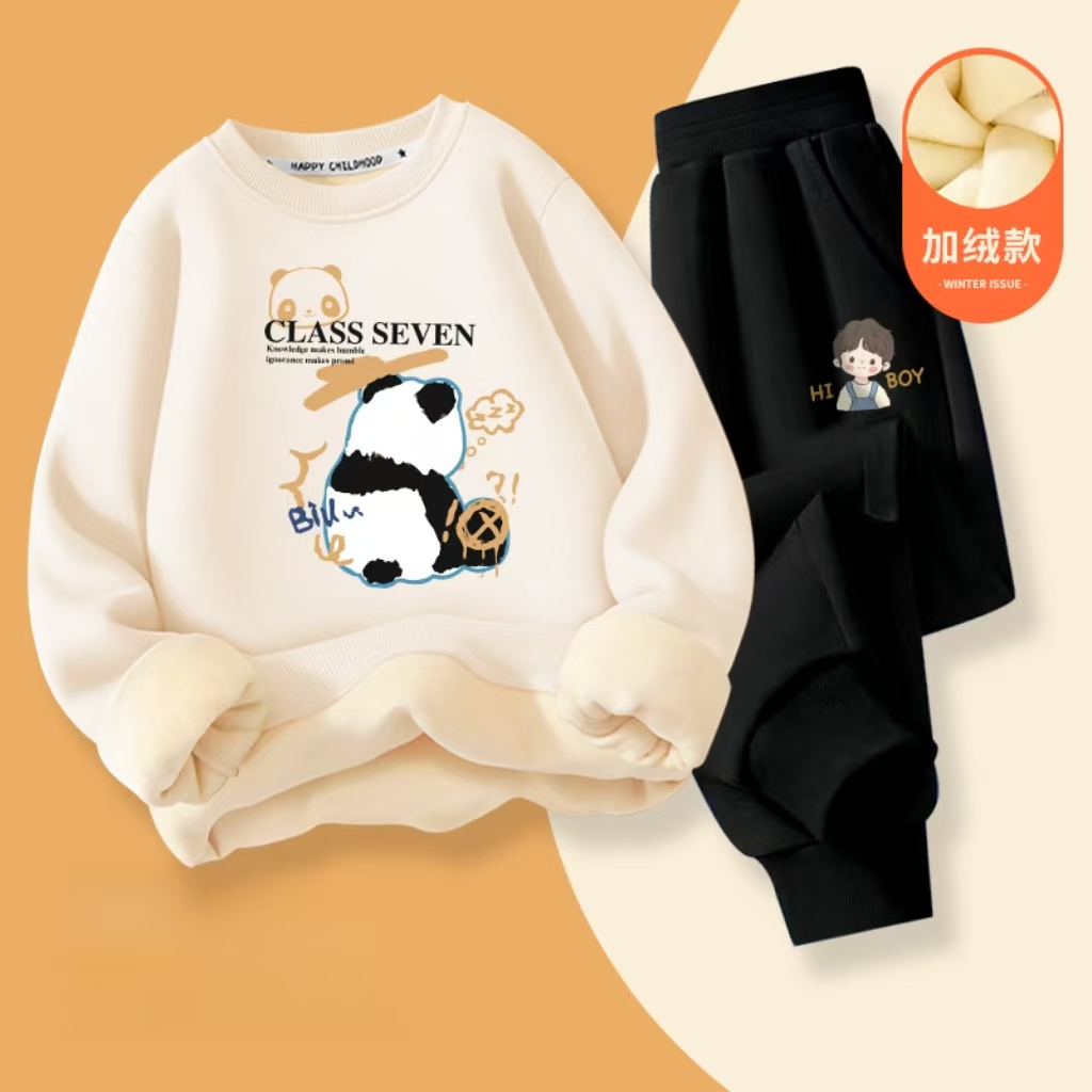 童趣泡沫男女童套装加绒2024新款秋冬款运动加厚卫衣中大童冬季A2