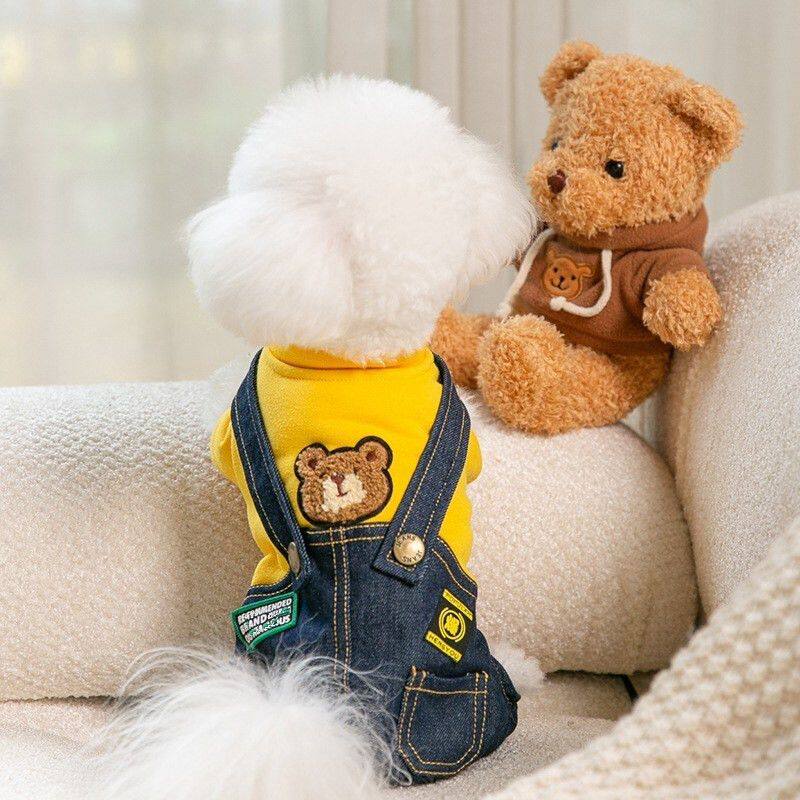 小熊牛仔四脚背带裤薄款冬季泰迪比熊宠物小狗狗衣服小型犬秋冬天