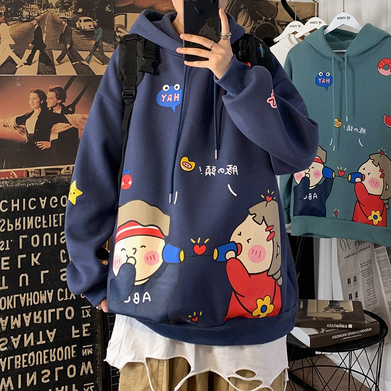2020秋季新款卡通连帽卫衣男士韩版潮流情侣印花套头外套运动帽衫|msdalam kategori Pakaian Lelaki, sweater - dari Buy2taobao.com untuk memberikan perkhidmatan ejen Taobao profesional membeli