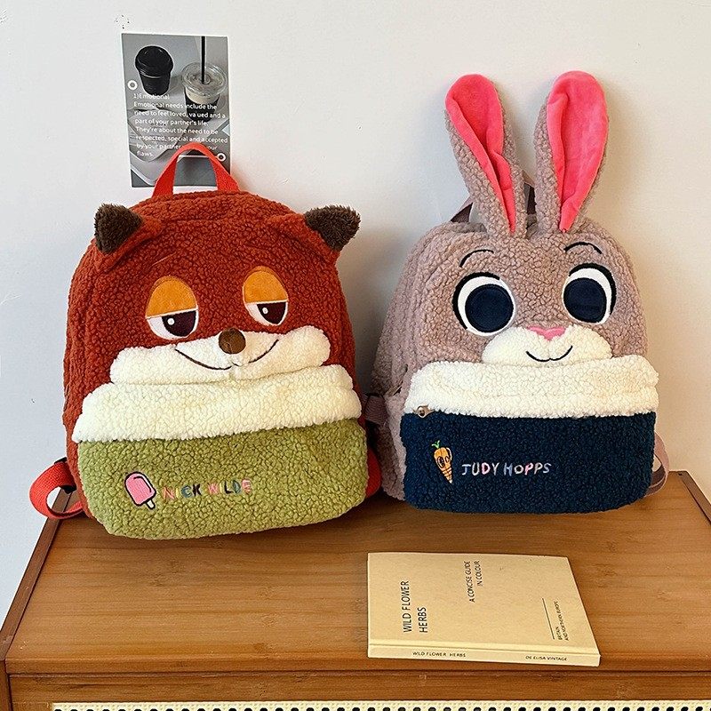 ins可爱卡通双肩包女生狐狸兔子毛绒包大容量儿童书包疯狂动物城