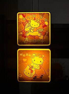 创意可爱helloKitty小夜灯磁吸冰箱贴装饰发光灯牌微缩氛围小灯