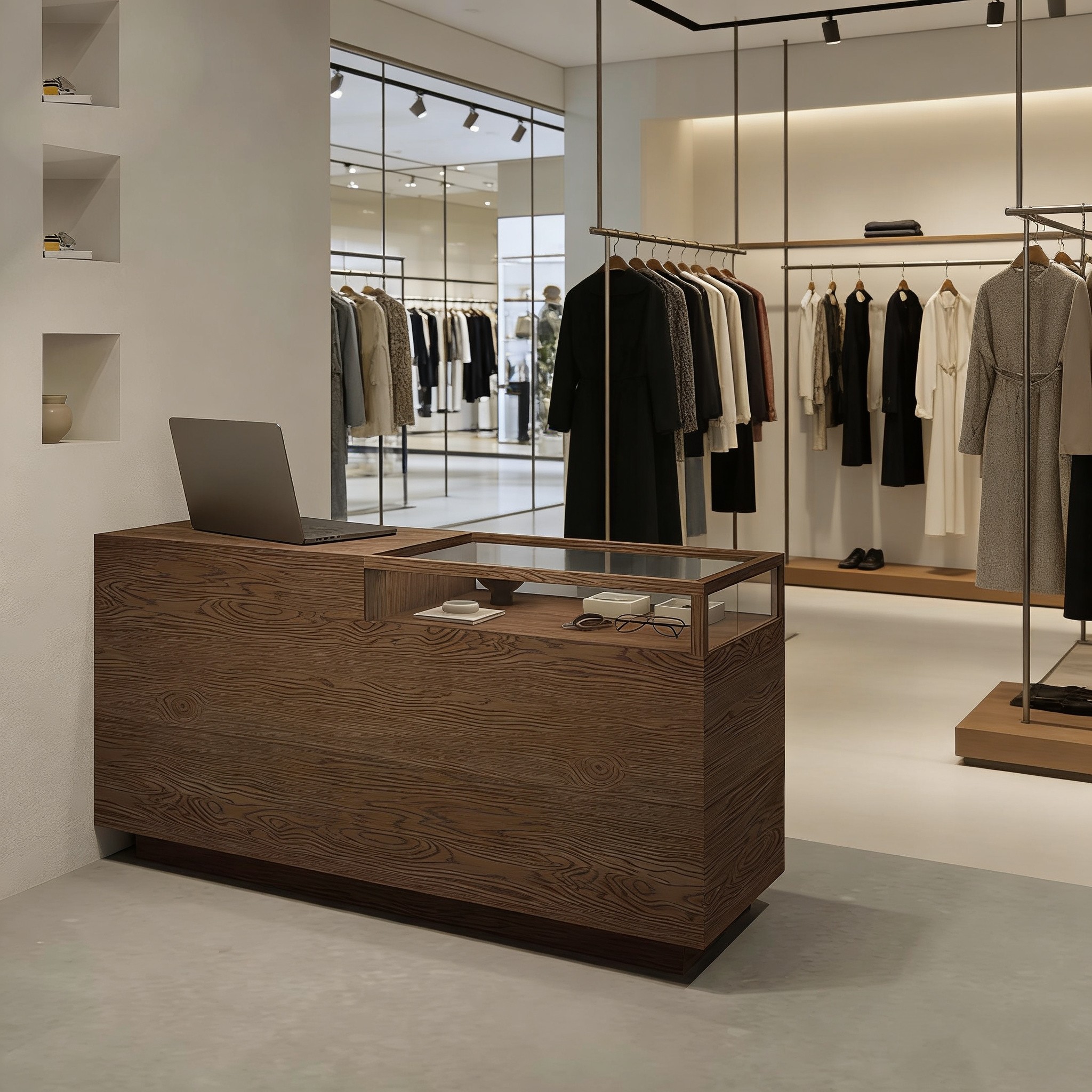 简约储藏展示柜木纹收银台玻璃前台柜台接待台服装店岛柜