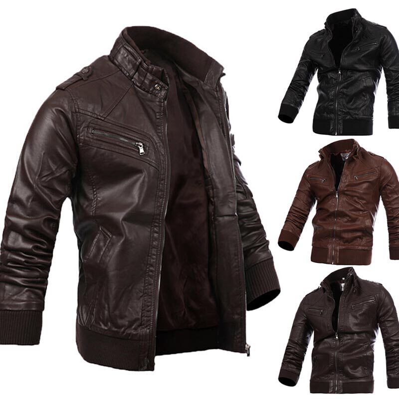 Stand collar Multiple pockets Locomotive leather PU Motorcycle Biker Leather Jacket mensin the Men's clothing, Leather clothing  category - from Buy2taobao.com to provide professional Taobao agent buy service