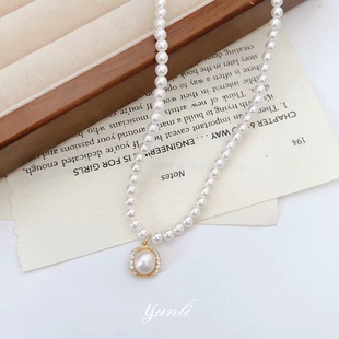 法式巴洛克风淡水珍珠吊坠项链女轻奢小众高级感百搭设计锁骨链