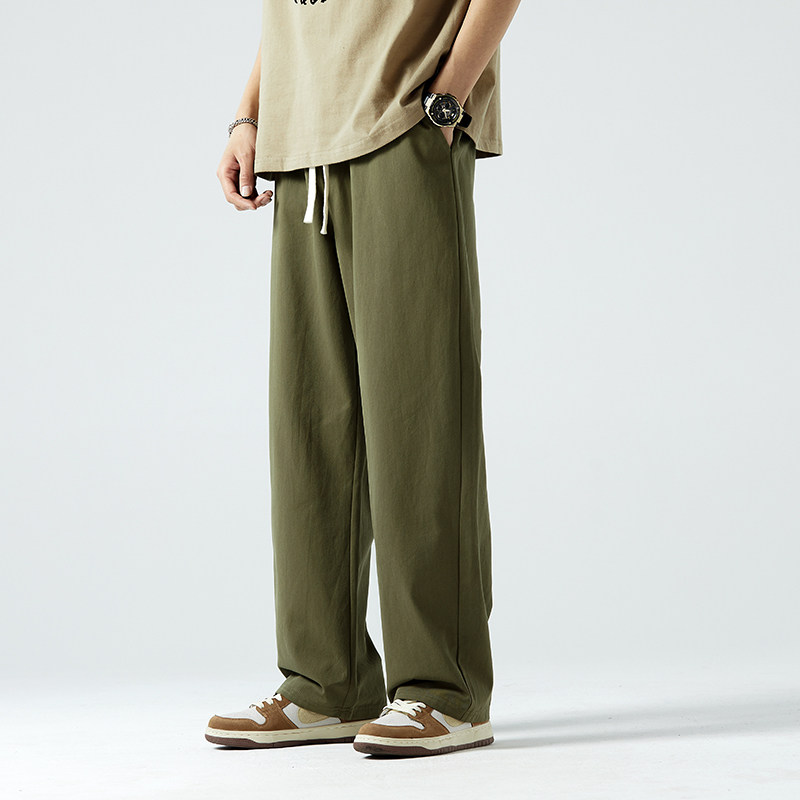 纯棉休闲裤春秋季宽松直筒修身西裤男士阔腿运动新款百搭长裤子潮