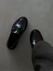 Men's Loafers Slip-On British Style Black Retro Leather Shoes Casual Commute Derby Shoes Men Thick Sole Height Increasing