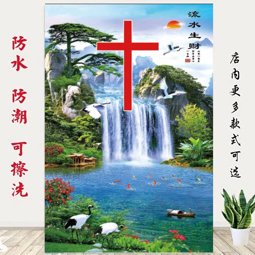十字架风景画现代简约客厅背景墙贴画 防水PP背胶无框油画布壁画