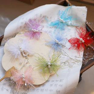 秋夜月饰品  彩色蝴蝶流苏发夹仙气百搭日常汉服配饰古风饰品