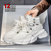 痞帅高级感12cm男士 厚底内增高马丁靴 男士 内增高鞋 白色高帮老爹鞋