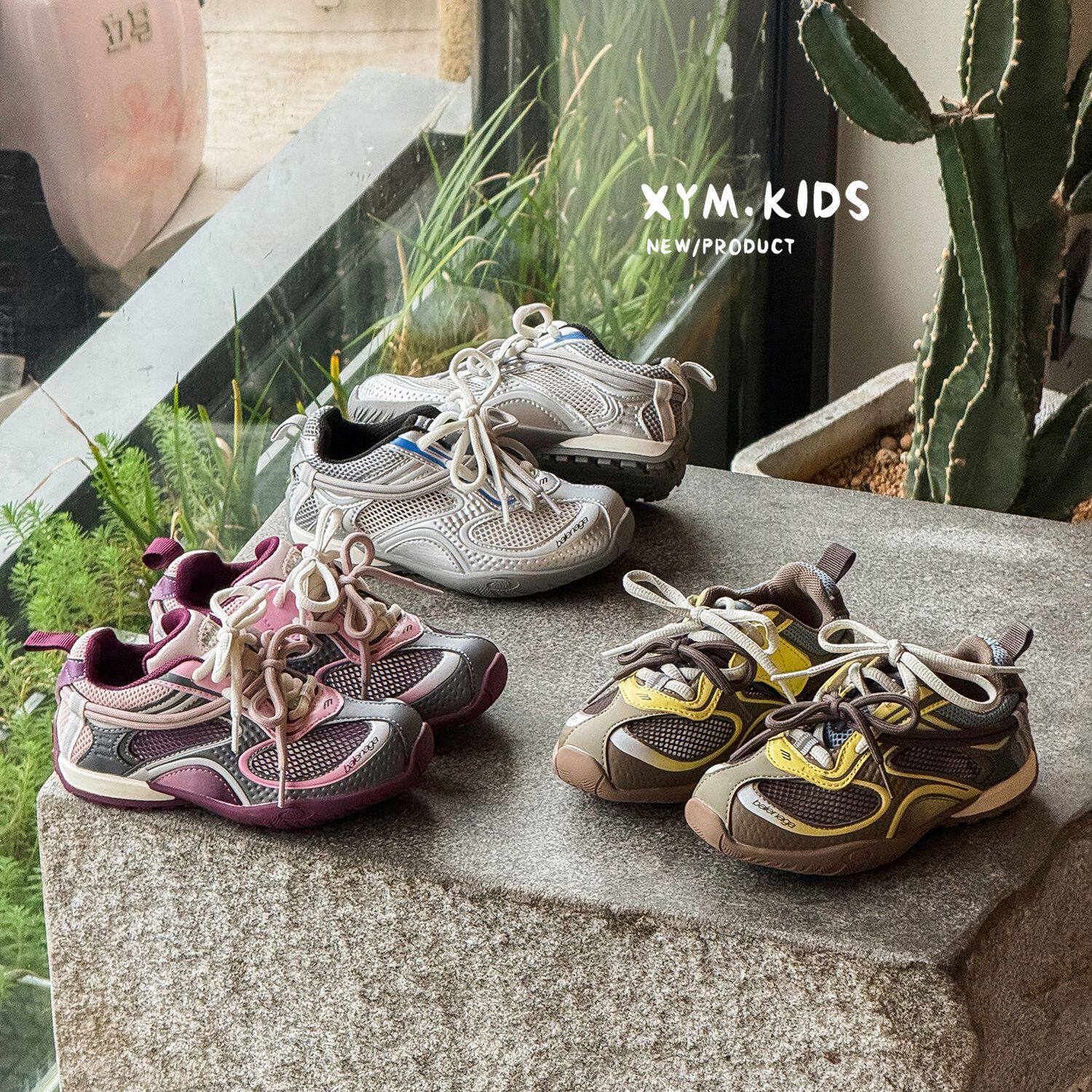 2026夏新款儿童时尚撞色双系带单网透气运动鞋潮款男女童德训鞋潮