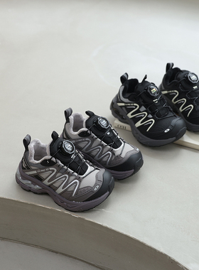 2025冬新款时尚儿童旋转扣加绒运动鞋韩版男女童轻便老爹鞋跑鞋潮