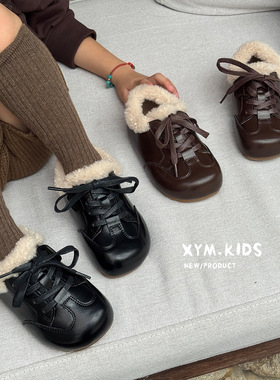 2025冬季新款韩版复古羊羔毛加绒女童小皮鞋防滑软底儿童保暖棉鞋
