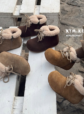 2025冬新款儿童韩版复古加绒保暖勃肯棉靴防滑软底小女孩毛短靴子