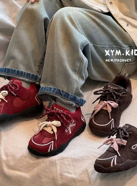 2025冬季新款儿童二棉运动鞋韩版时尚蝴蝶结双系带加绒女童德训鞋