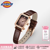 Dickies手表女款 复古小众棕带腕表时尚 气质小方块女士石英表CL668