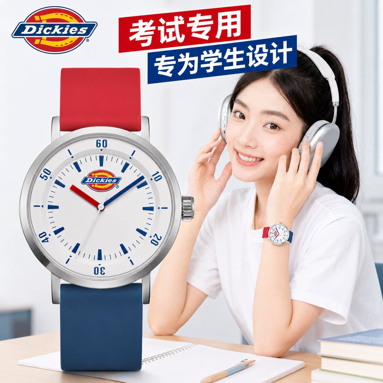 Dickies学生考试静音硅胶石英表图片
