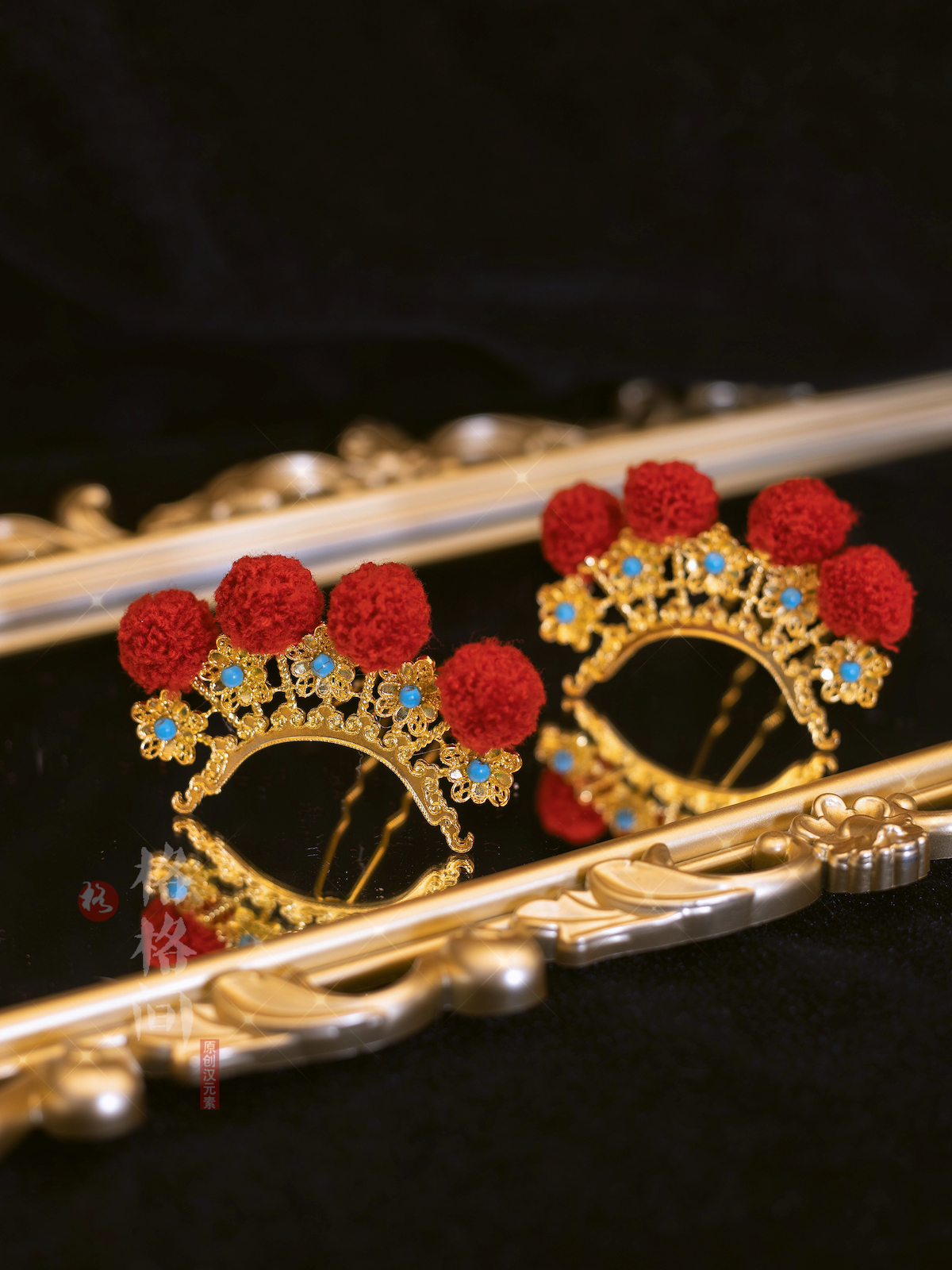 格格间排簪发冠新年喜庆儿童发饰