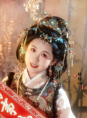 格格间原创【锦上添花】保色铜烧蓝明制汉服凤冠霞帔新娘发冠百搭