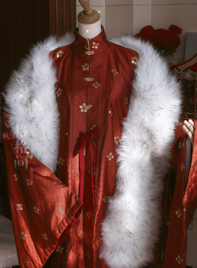 格格间毛绒披肩披帛秋冬汉服女旗袍搭配仿兔毛保暖外套围巾斗篷