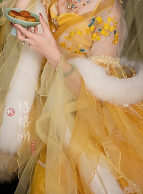 格格间原创【念冬】长毛绒披肩披帛秋冬汉服女旗袍仿兔毛保暖围巾