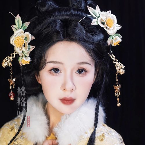 格格间原创【玉茗】红白山茶花非遗缠花发簪春天汉服流苏古风发饰