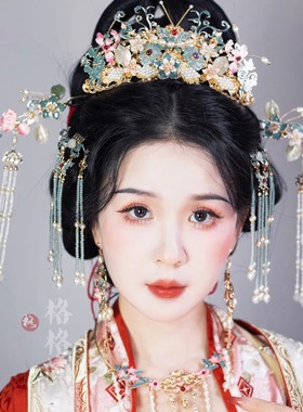 格格间原创【金枝玉叶】华丽烧蓝凤冠霞帔古风汉服配饰发冠发簪