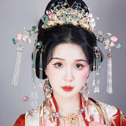 格格间原创【金枝玉叶】华丽烧蓝凤冠霞帔古风汉服配饰发冠发簪