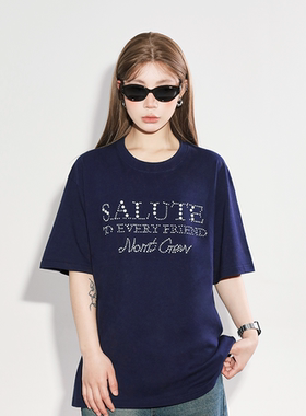 nomt 美式立体椭圆珠片排版字母标语印花重磅体闲日常通勤短袖