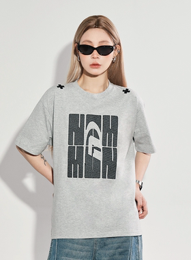 nomt 万针刺绣贴布绣字母嘻哈百搭纯棉宽松透气户外通勤时尚T恤