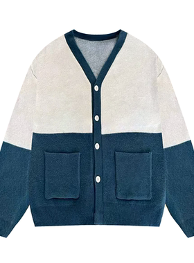 69CC 设计感小众拼色毛衣外套秋冬宽松慵懒甜美减龄百搭针织开衫